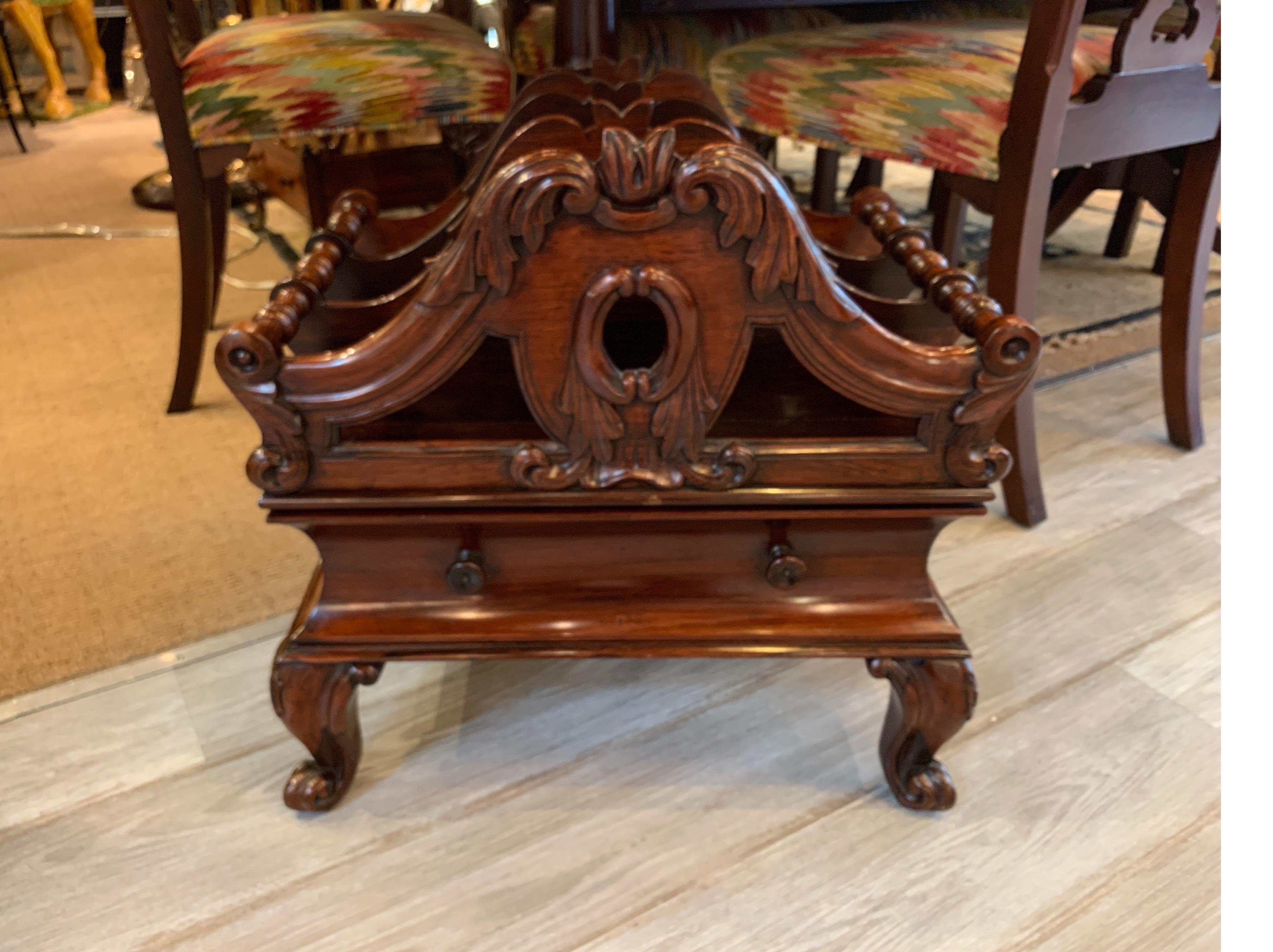 1850s-1860s Victorian Solid Rosewood Three Section Canterbury with Drawer For Sale 9