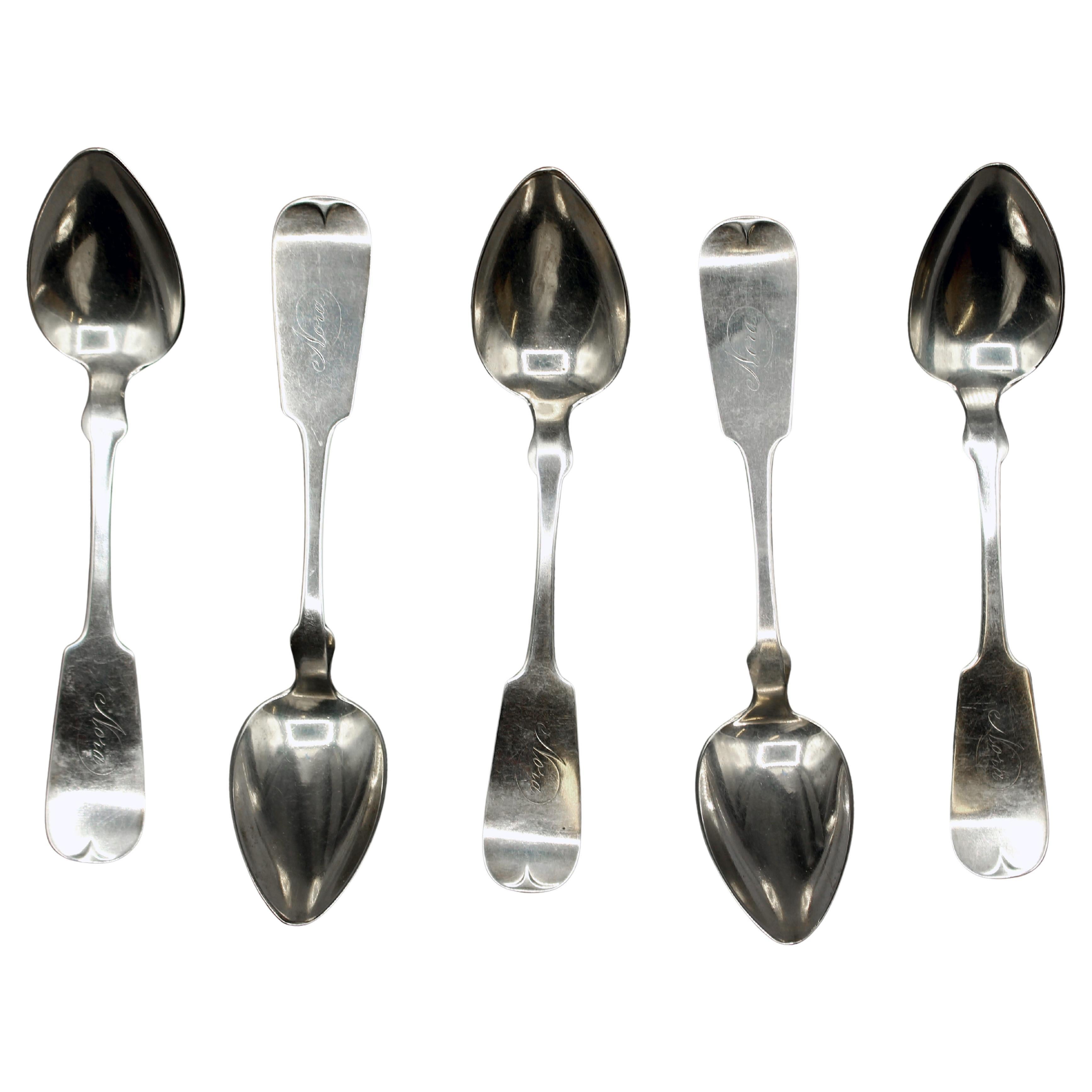 Ensemble de 5 cuillères à thé américaines en argent par Hotchkiss & Schreuder, 1850-1871
