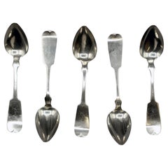 Antique 1850-1871 Set of 5 American Coin Silver Teaspoons by Hotchkiss & Schreuder