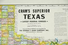 1850-1960 Cram's Superior Latest Federal Census Texas Map