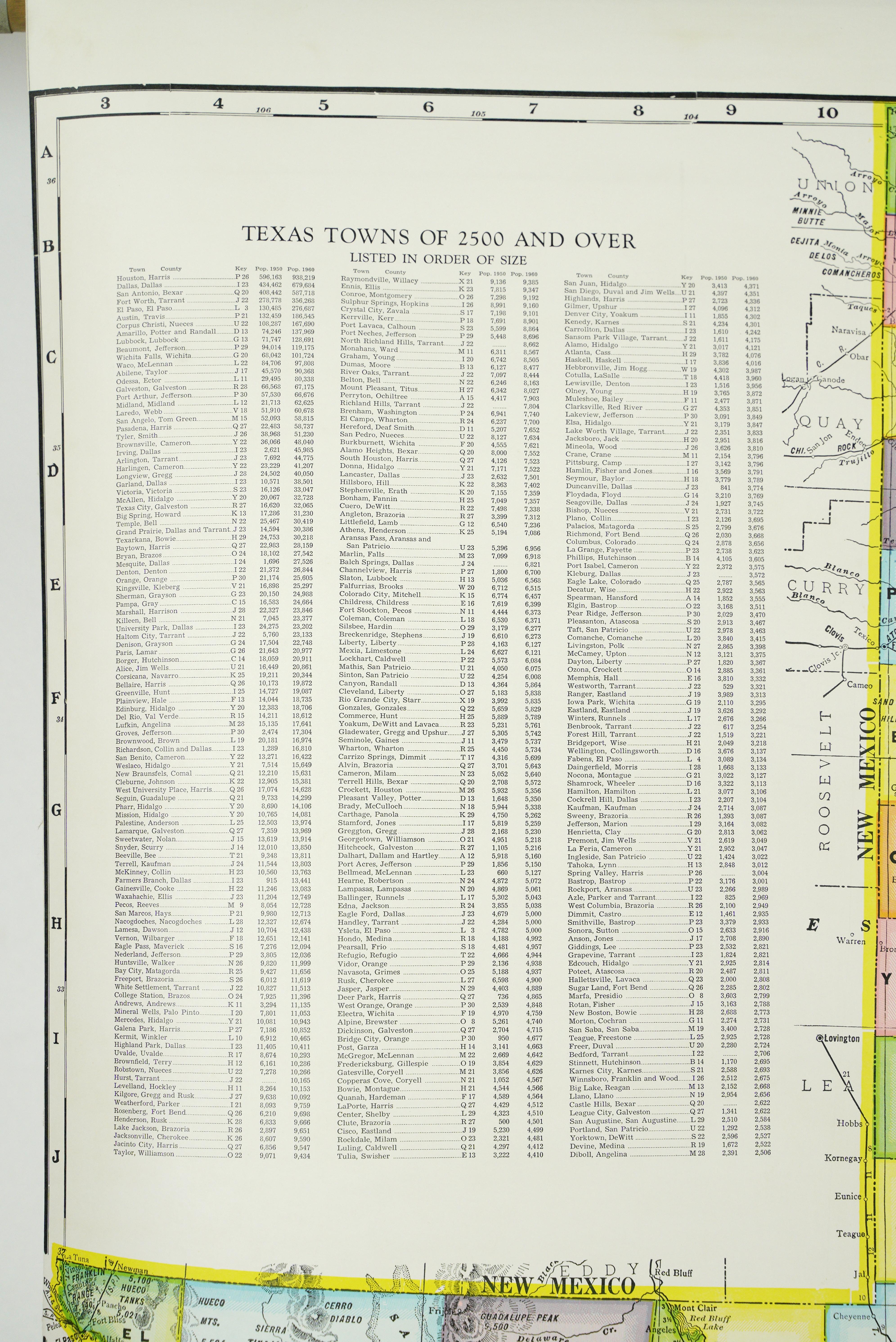 1850-1960 Cram's Superior Latest Federal Census Texas Karte, Texas (Frühes 20. Jahrhundert) im Angebot