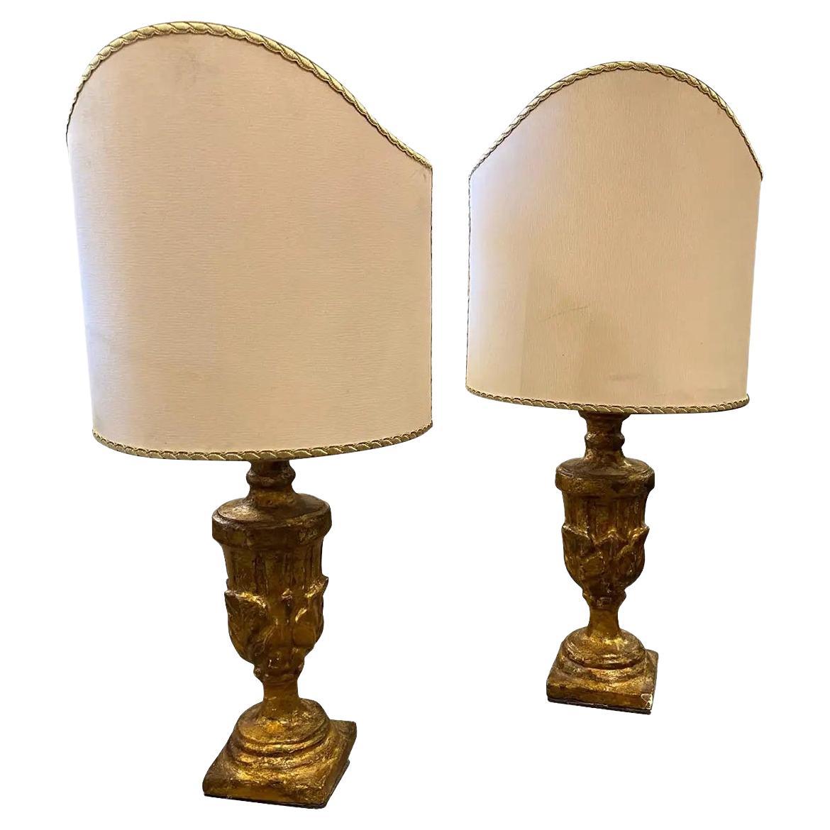 1850 a Pair of Gilded Wood Sicilian Bed Lamps