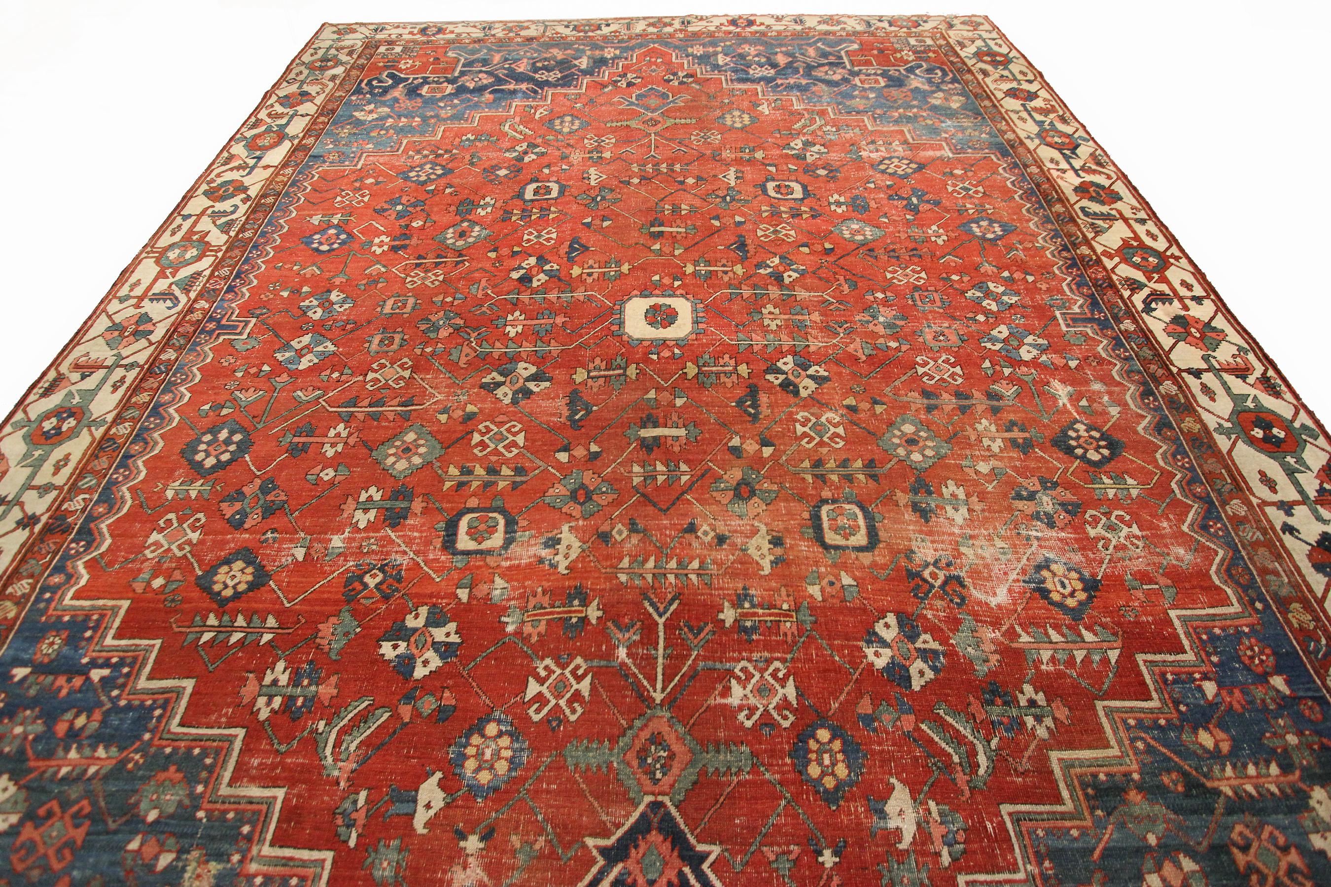 Mid-1800s Antique Bakhsayesh Heriz Serapi Rug Handmade Geometric Overall Rust Fine 

10x13 305cm  x 396cm

