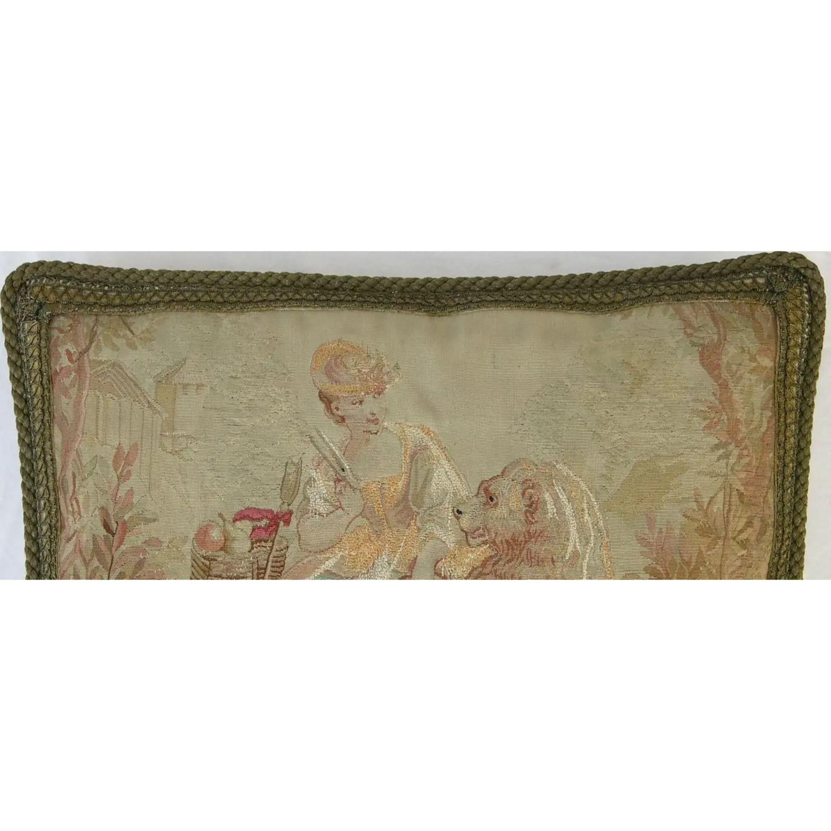 Empire 1850 Antique French Aubusson Tapestry Pillow - 18'' X 20''
