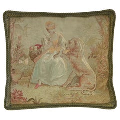 1850 Antique French Aubusson Tapestry Pillow - 18'' X 20''