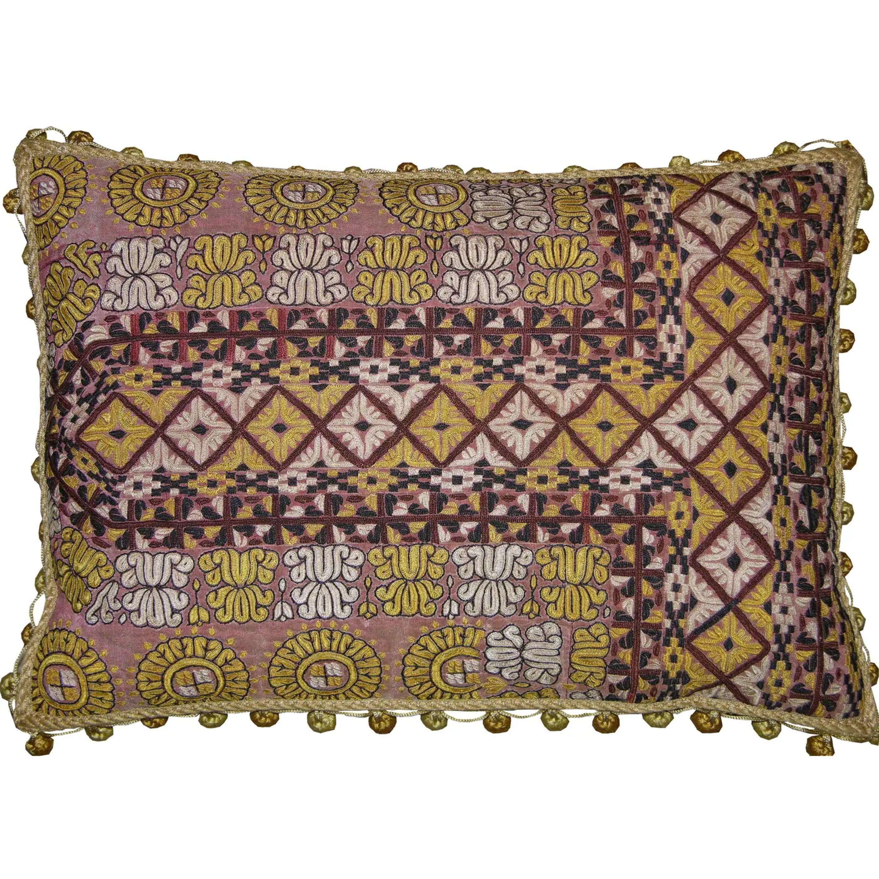 1850 Antique Uzbek Pillow - 20'' X 14'' In Good Condition For Sale In Los Angeles, US