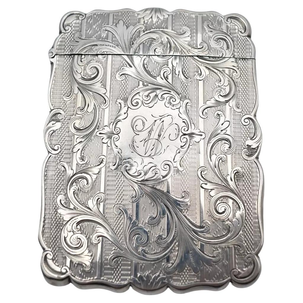 1850 Birmingham Silver Foxall & Co Victorian Castle Top Card Box 76.9 10x7.5x8cm For Sale
