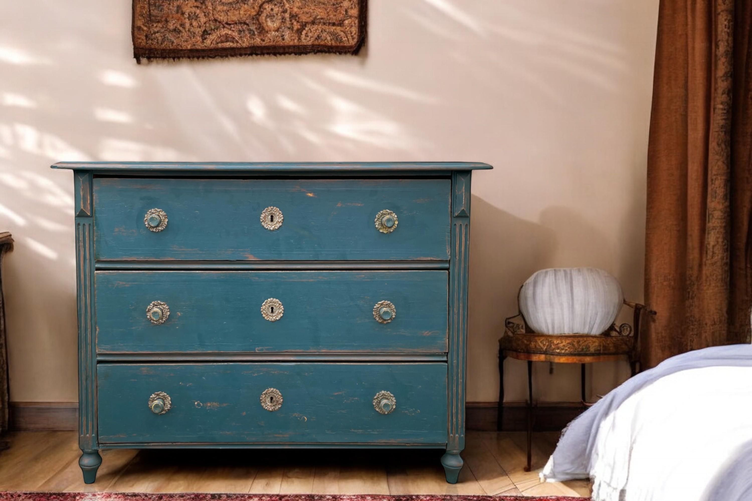 1850 Blue Painted Chest of Drawers, Central Europe 2