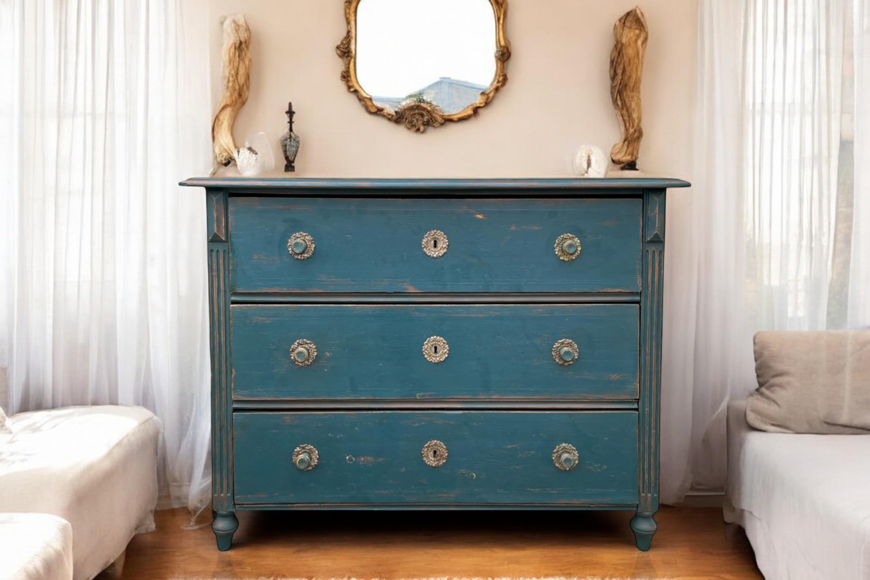 1850 Blue Painted Chest of Drawers, Central Europe 3