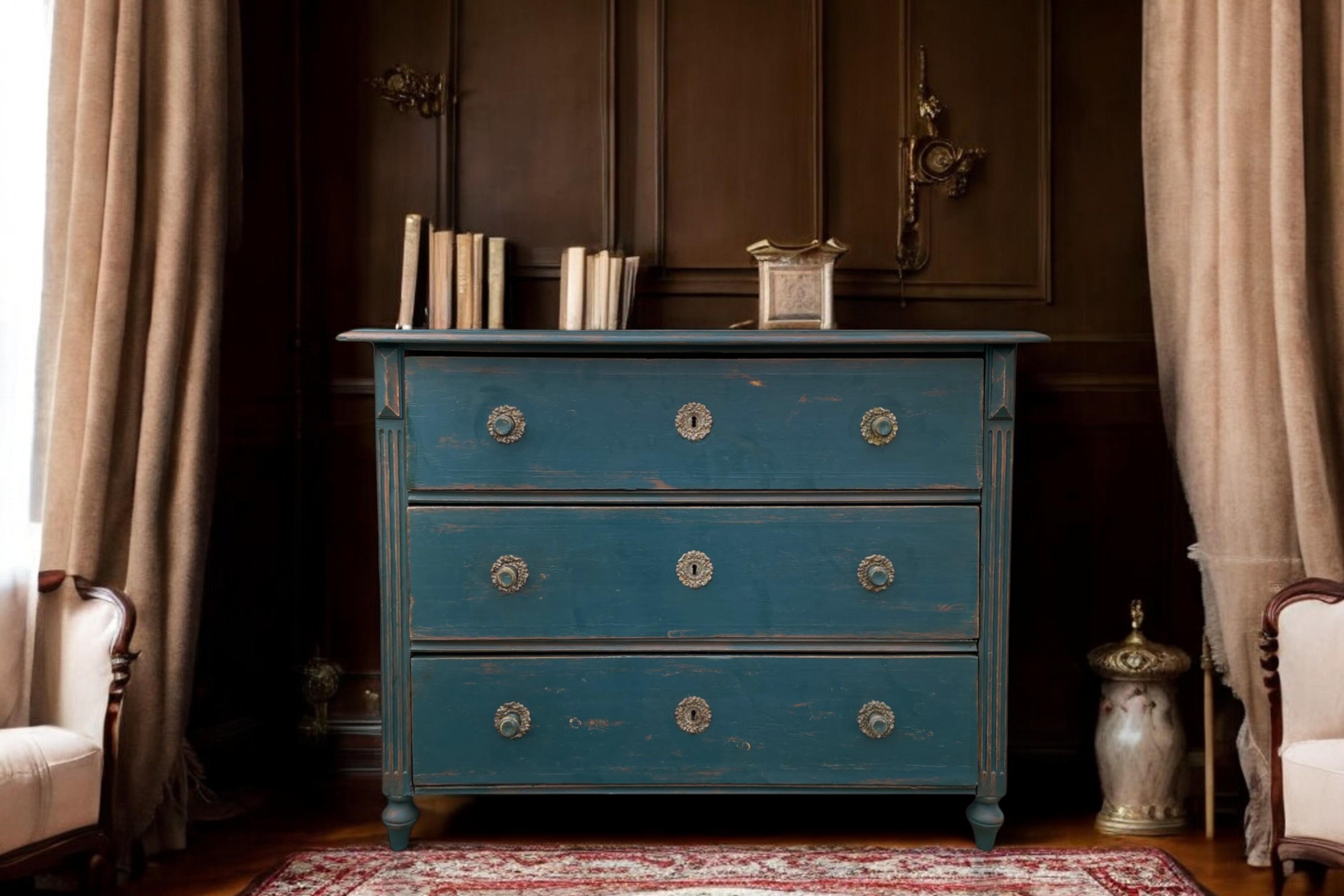 1850 Blue Painted Chest of Drawers, Central Europe 6