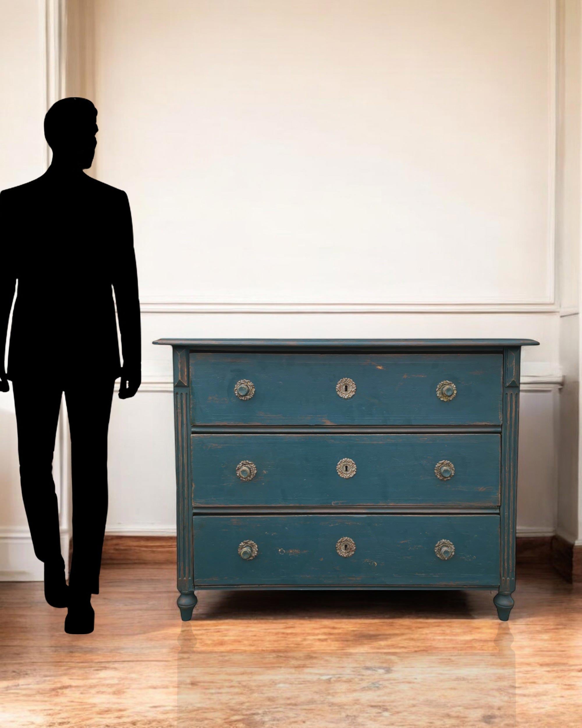 1850 Blue Painted Chest of Drawers, Central Europe 11