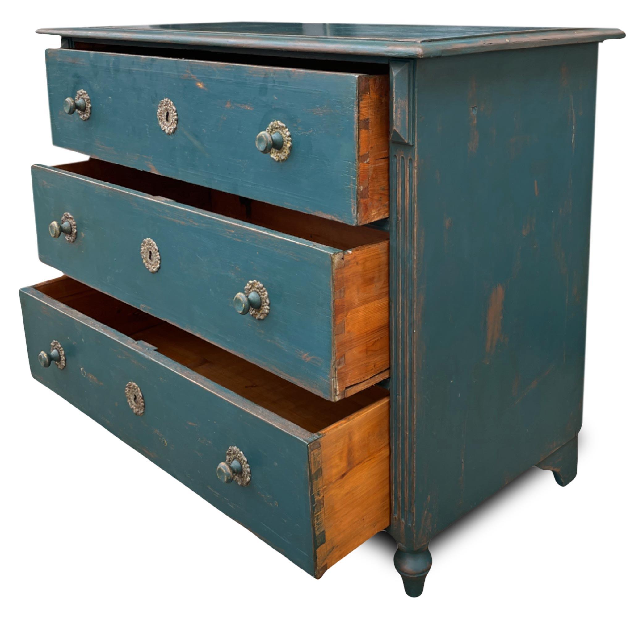Austrian 1850 Blue Painted Chest of Drawers, Central Europe