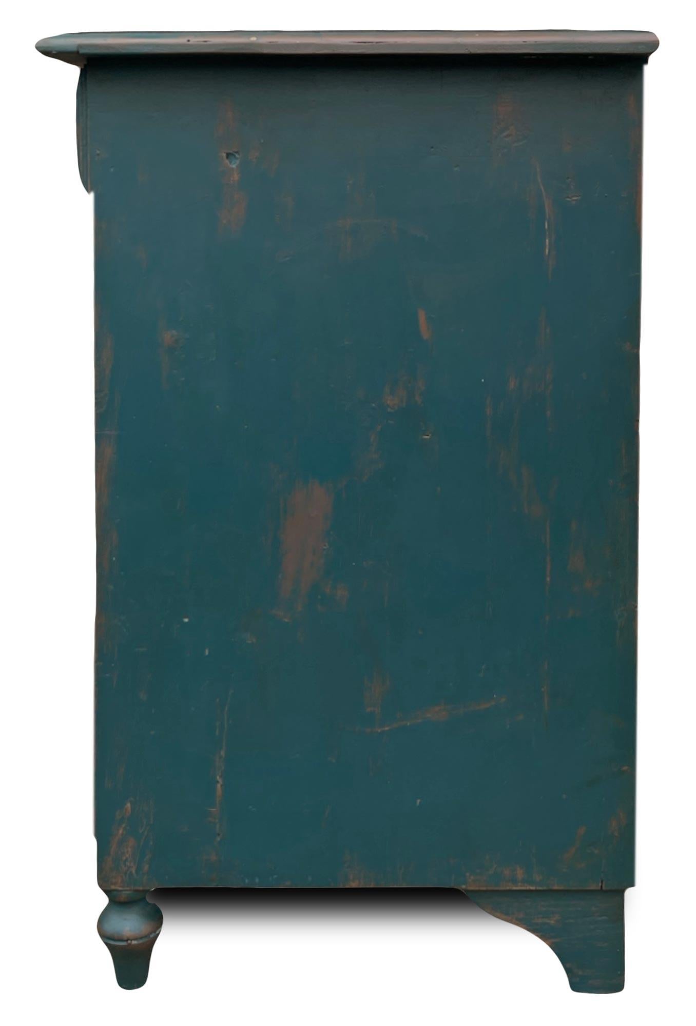 Hand-Painted 1850 Blue Painted Chest of Drawers, Central Europe