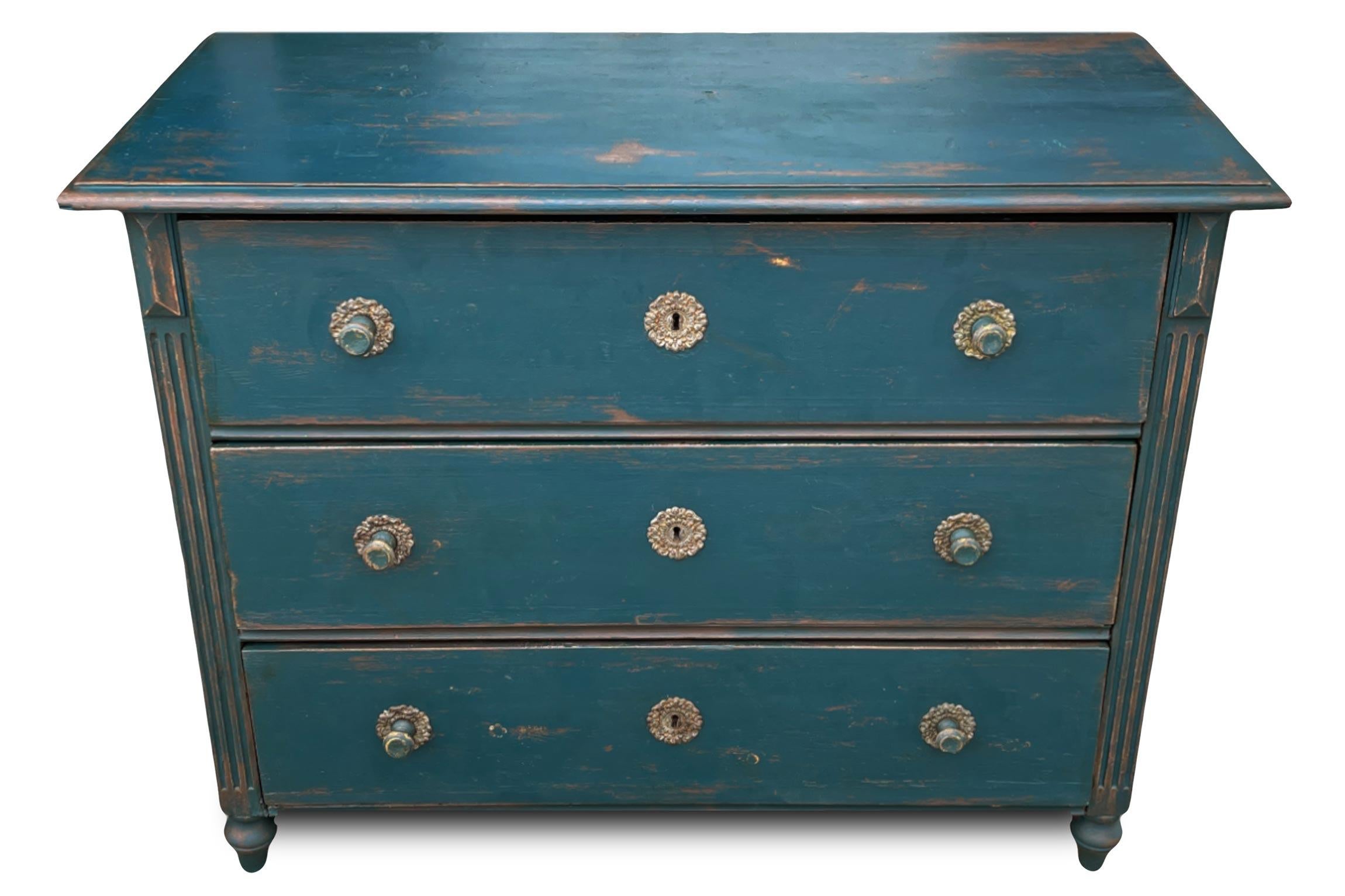 Mid-19th Century 1850 Blue Painted Chest of Drawers, Central Europe