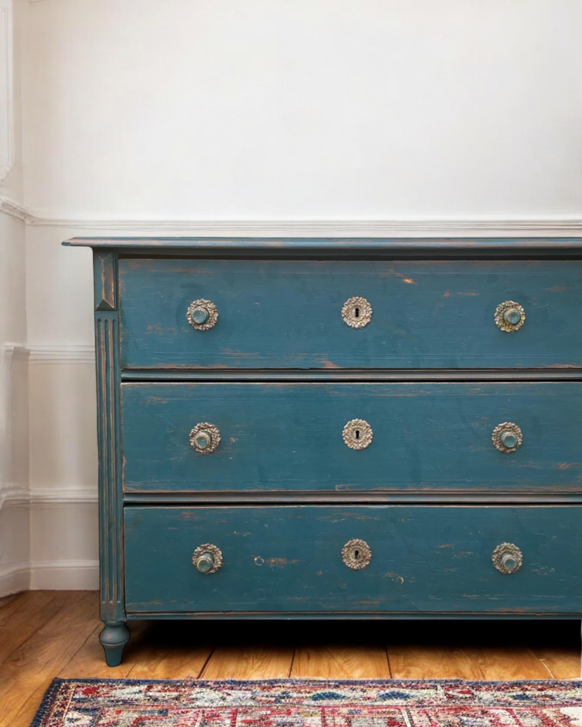 1850 Blue Painted Chest of Drawers, Central Europe 1