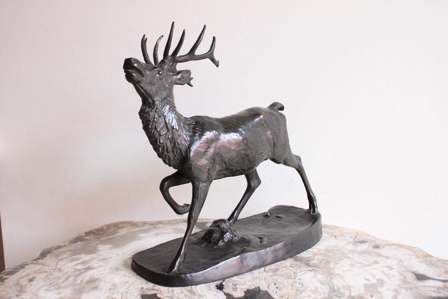 French 1850 Bronze Sculpture Deer by Antoine Louis Barye