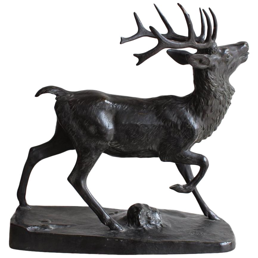 1850 Bronze Sculpture Deer by Antoine Louis Barye