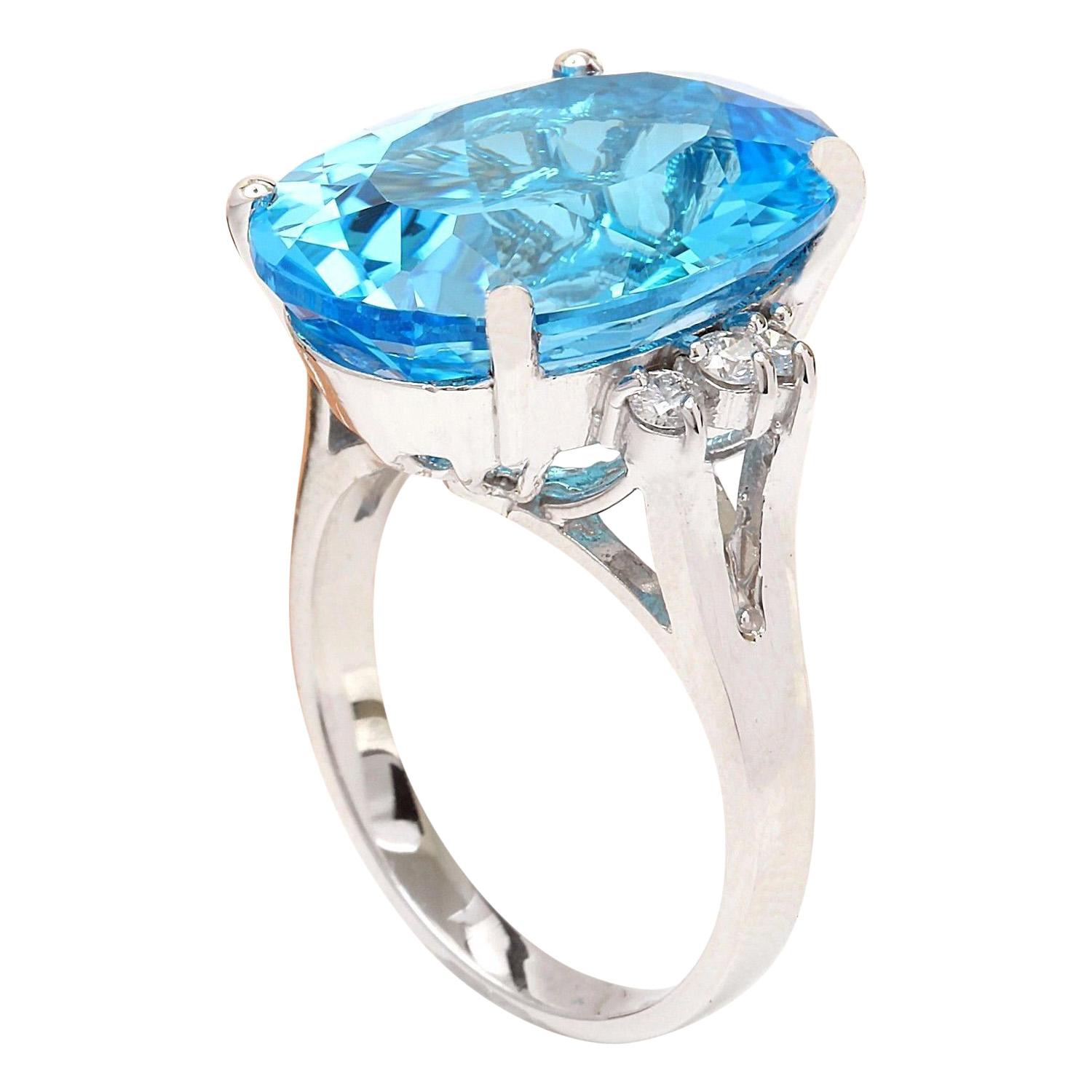 18.50 Carat Natural Topaz 14 Karat Solid White Gold Diamond Ring In New Condition For Sale In Los Angeles, CA