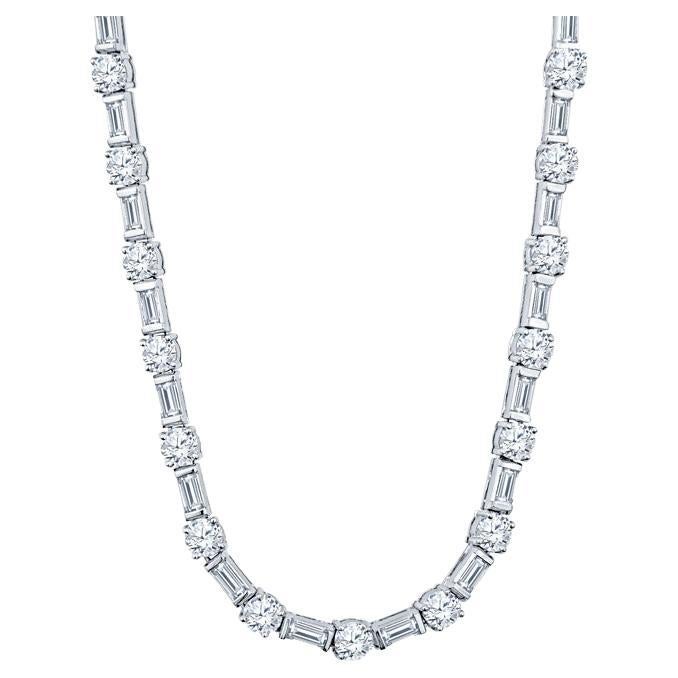 18,50 Karat Gesamtgewicht Natürlicher runder und Baguette-Diamant-Tennis-Halskette