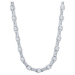 18.50 Carat Total Weight Natural Round and Baguette Diamond Tennis Necklace