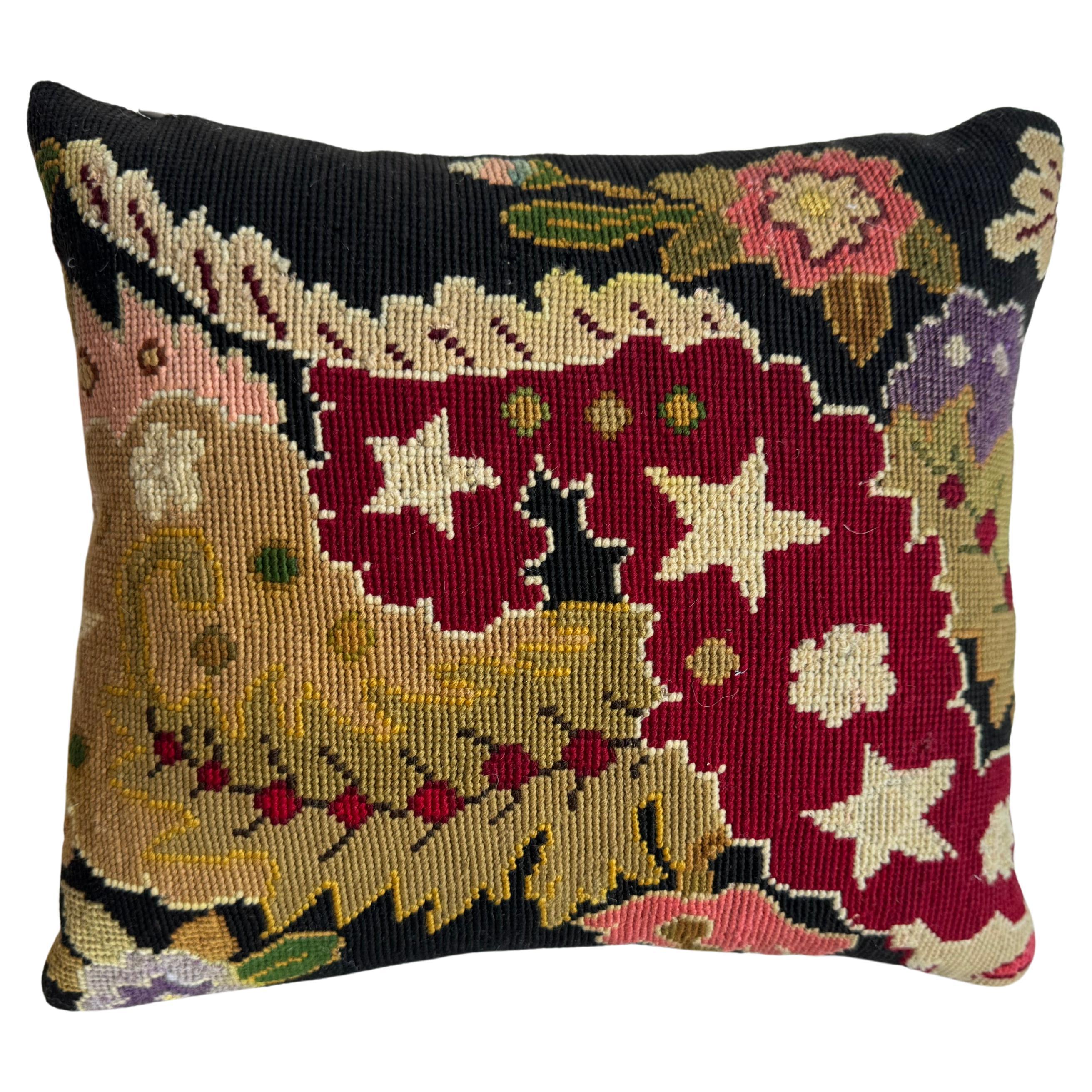 1850 English Needle Work Pillow - 12" X 12' For Sale