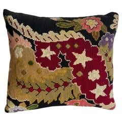 1850 English Needle Work Pillow - 12" X 12'