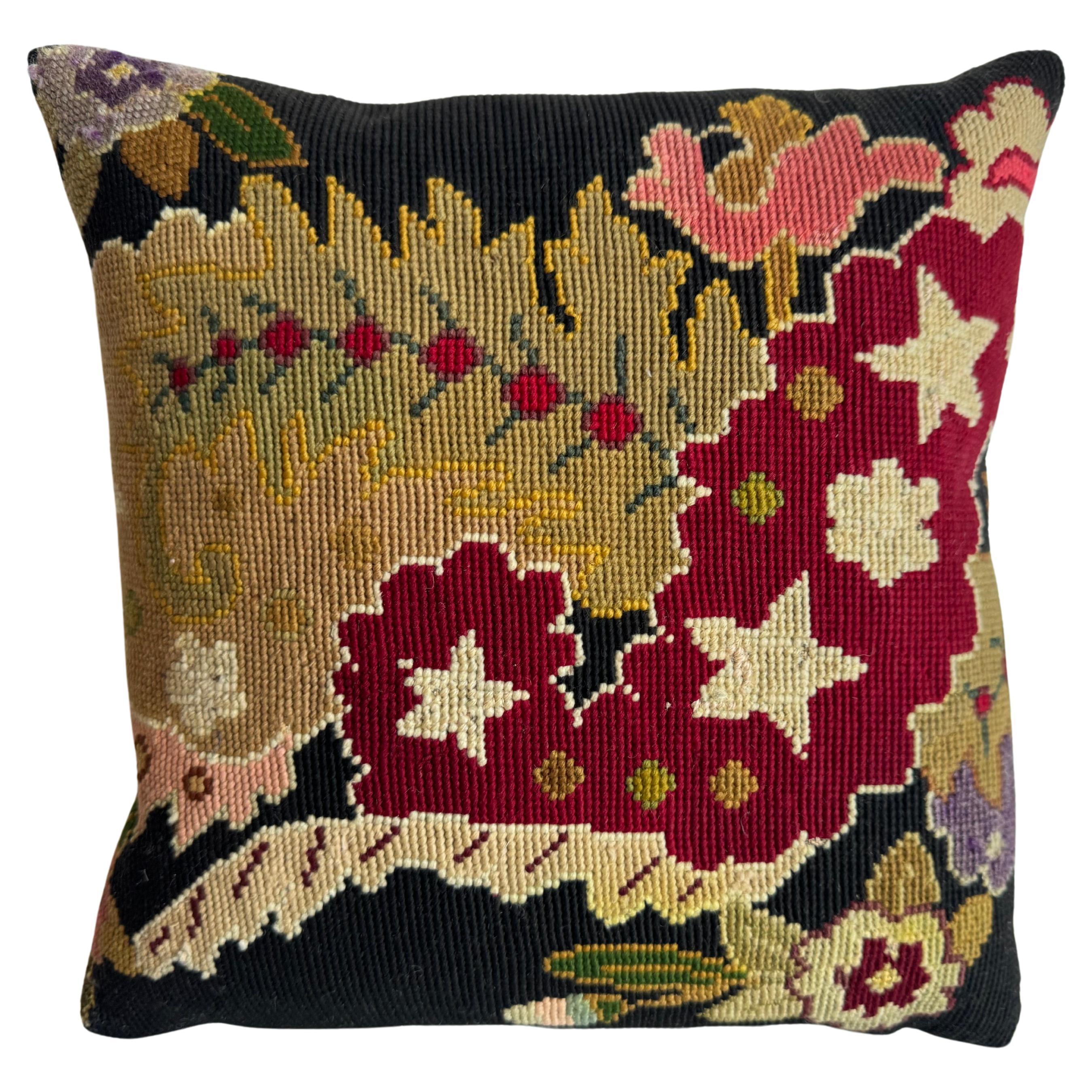 1850 English Needle Work Pillow - 12" X 12' For Sale