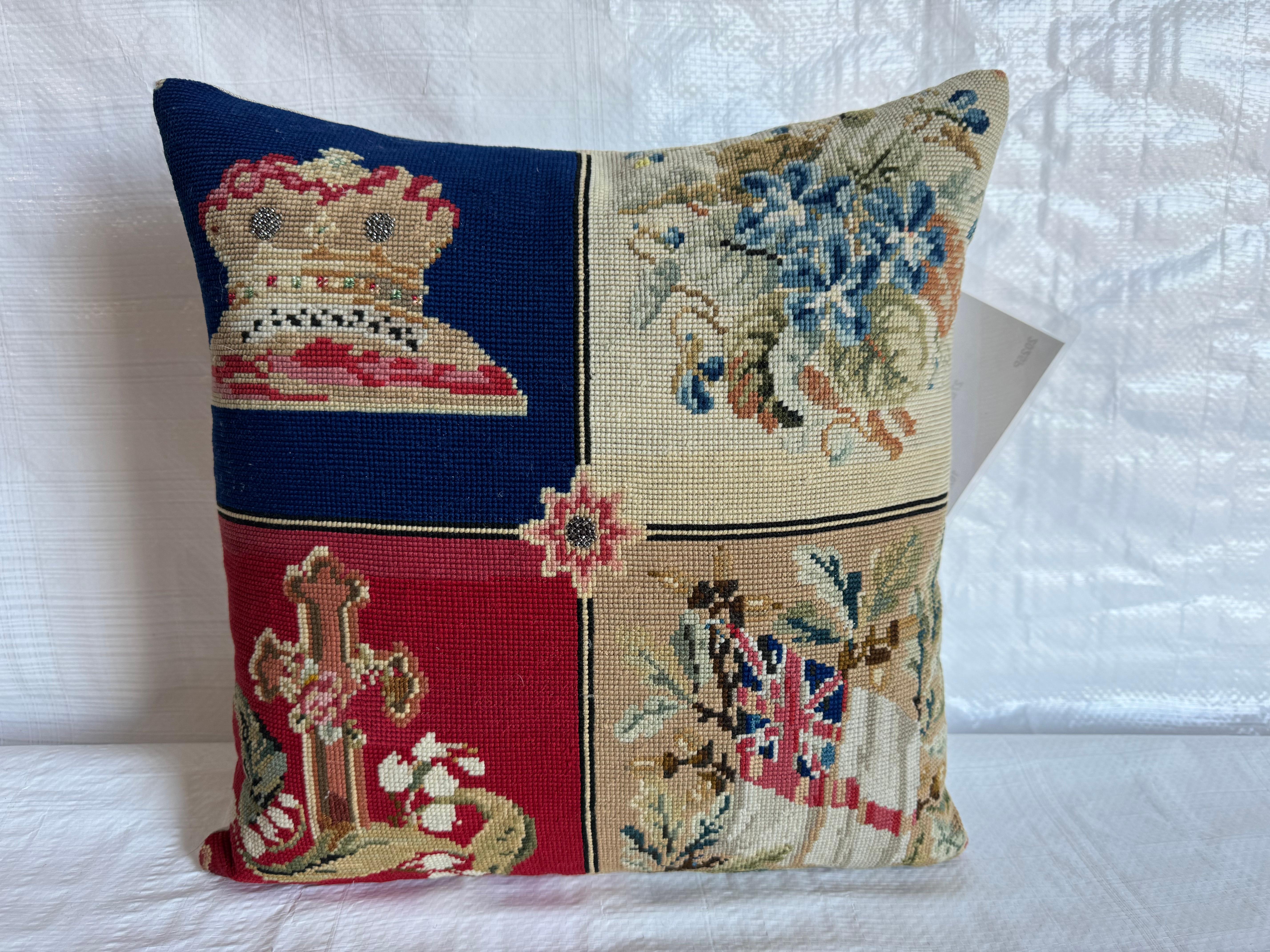 Immerse your space in elegance with the English Needlework Pillow, sized at 16