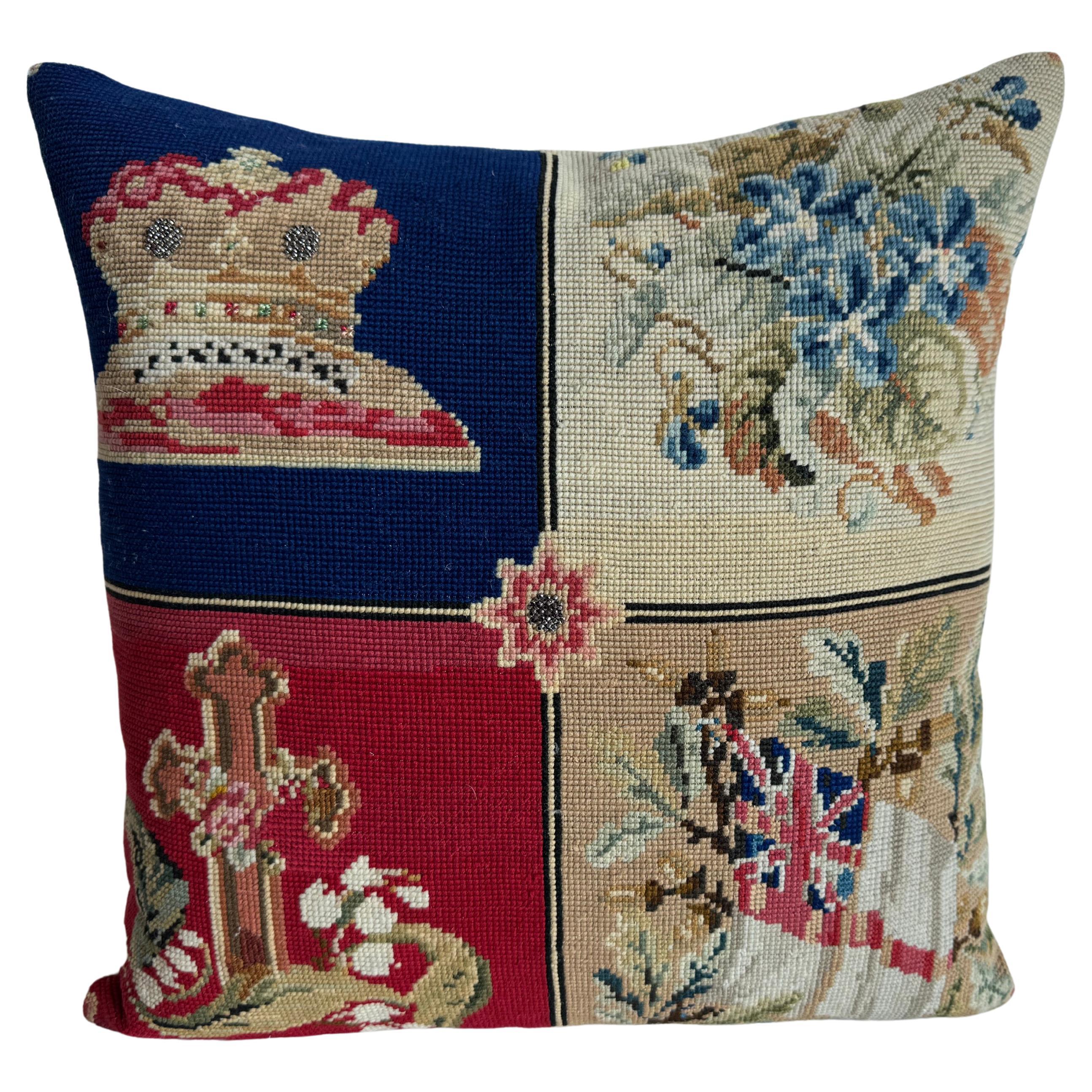 1850 English Needle Work Pillow - 16" X 16' For Sale