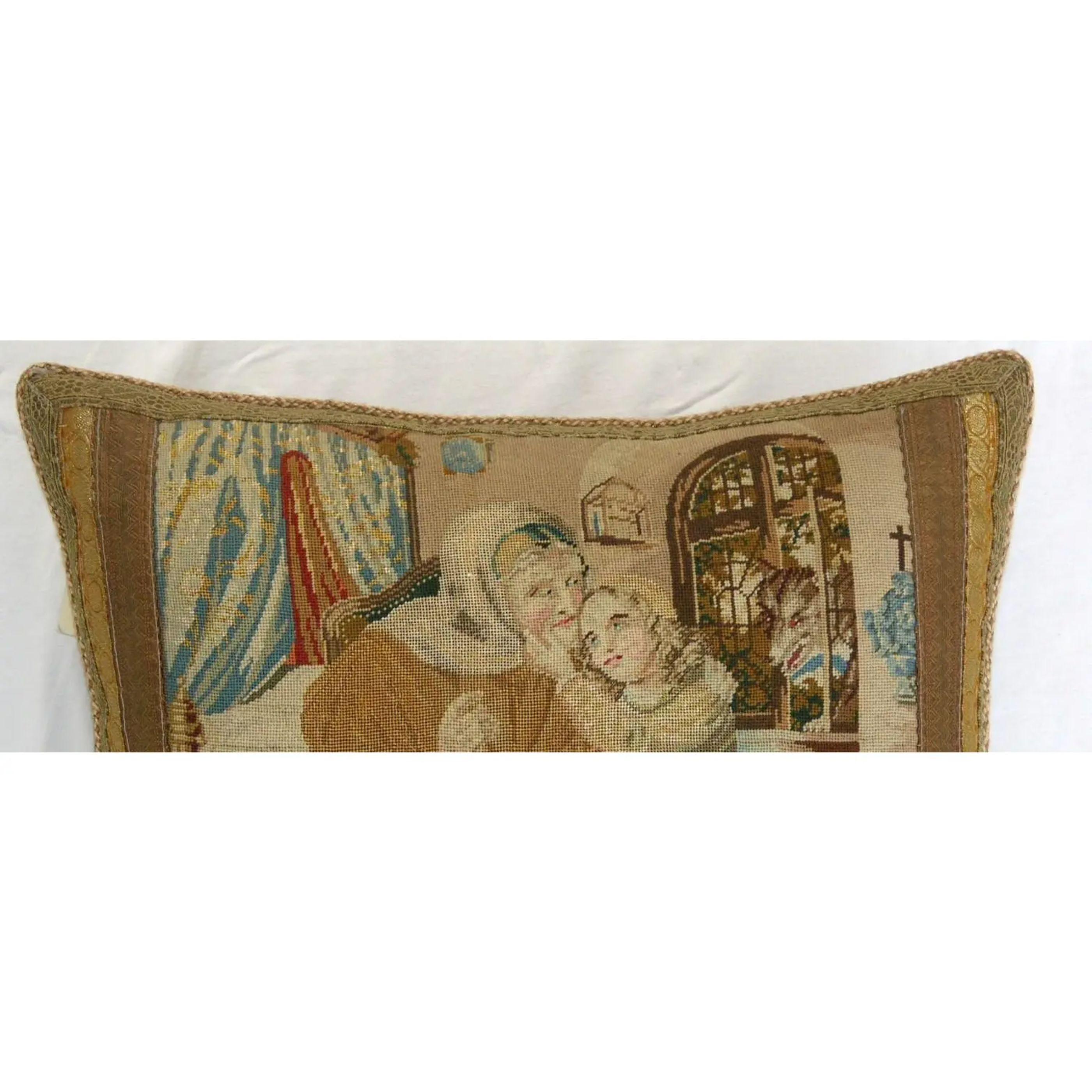 Empire 1850 English Needle Work Tapestry Pillow - 17'' X 17'' For Sale