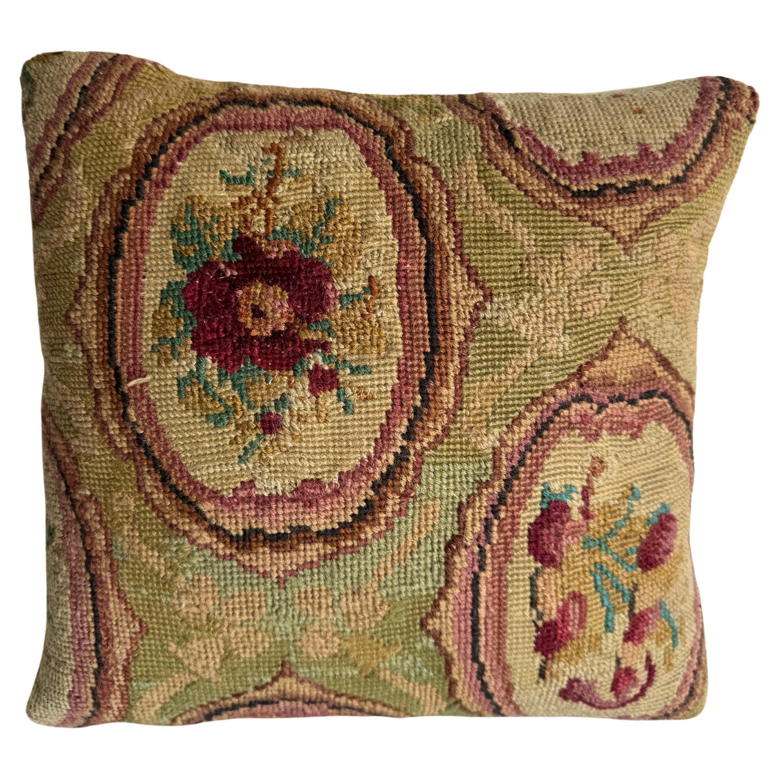 1850 English Needlework 12" x 12" Pillow For Sale