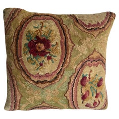Antique 1850 English Needlework 12" x 12" Pillow