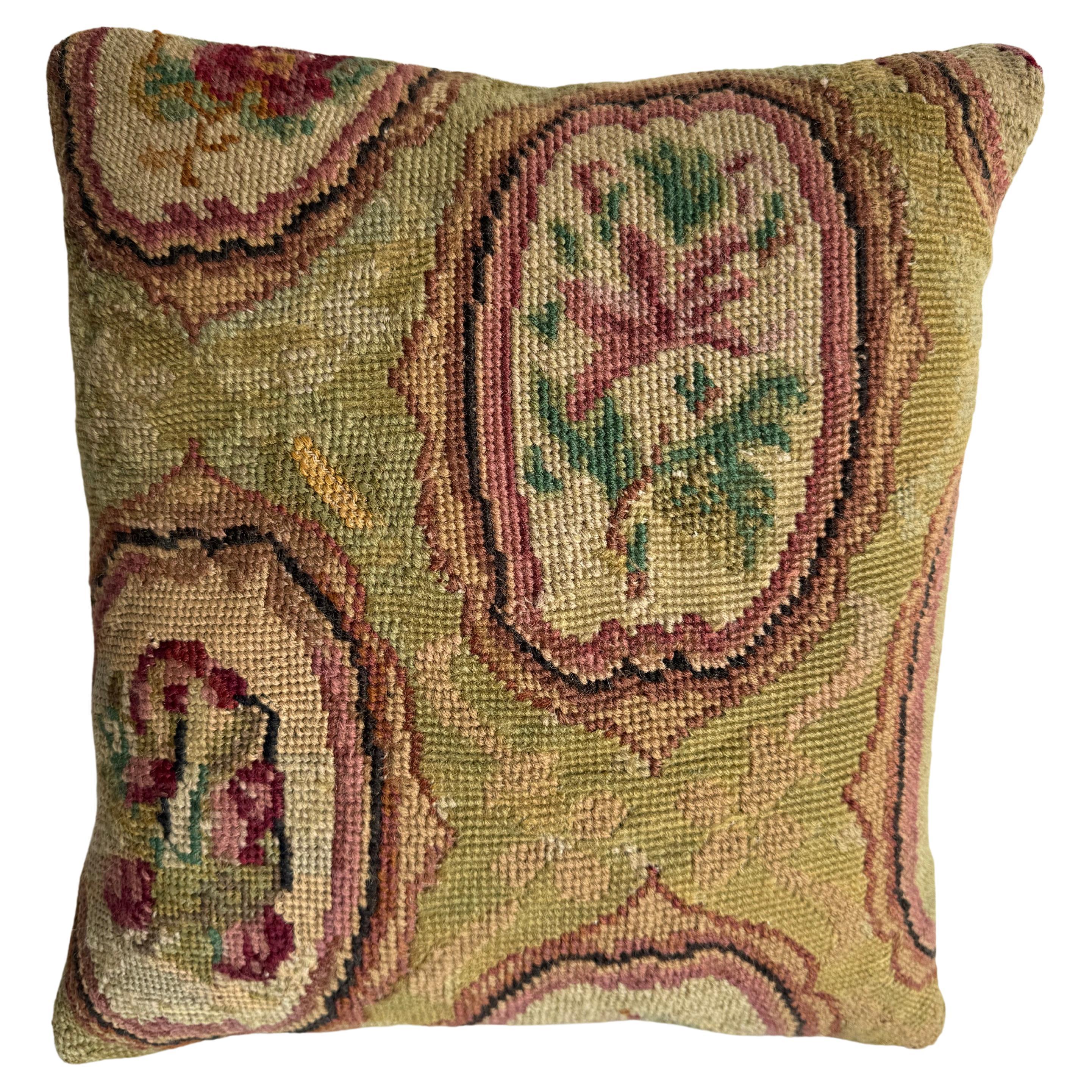 1850 English Needlework 12" x 12" Pillow For Sale