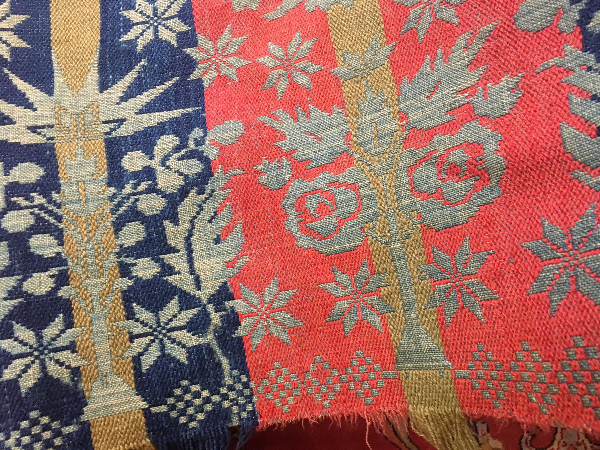 Hand-Woven 1850 Floral Medallion Signed Jacquard Coverlet from Pennsylvania Large Size For Sale