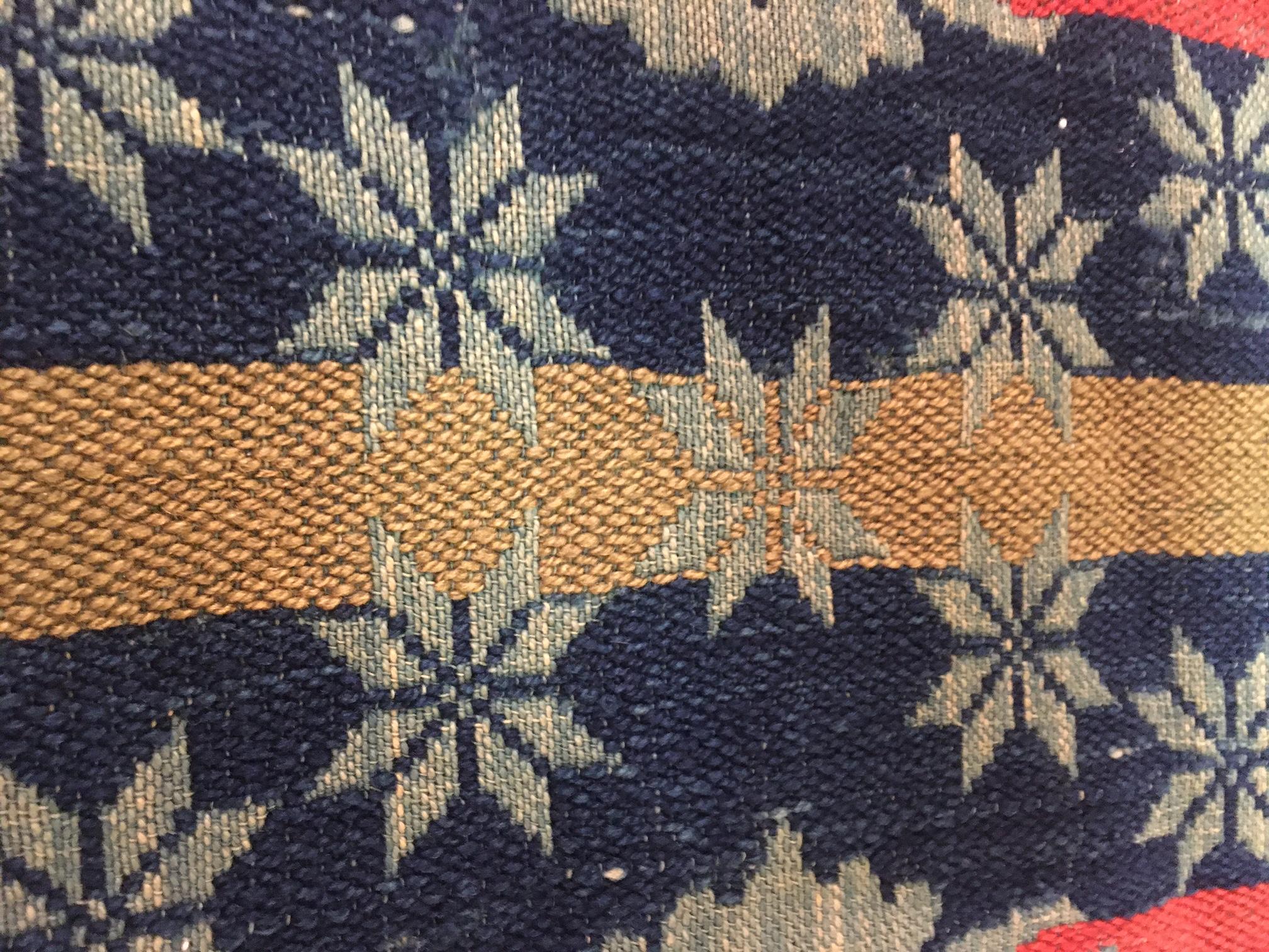Wool 1850 Floral Medallion Signed Jacquard Coverlet from Pennsylvania Large Size For Sale