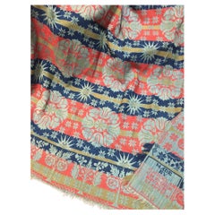 1850 Floral Medallion Signed Jacquard Coverlet from Pennsylvania Large Size