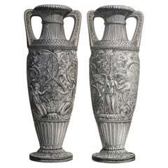 1850 France Antique Roman Marble Urnes Neoclassical Black and White Print