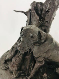 1850 Hunting Dog Themed Bronze Sculpture Listed French Artist Pierre Jules Mene