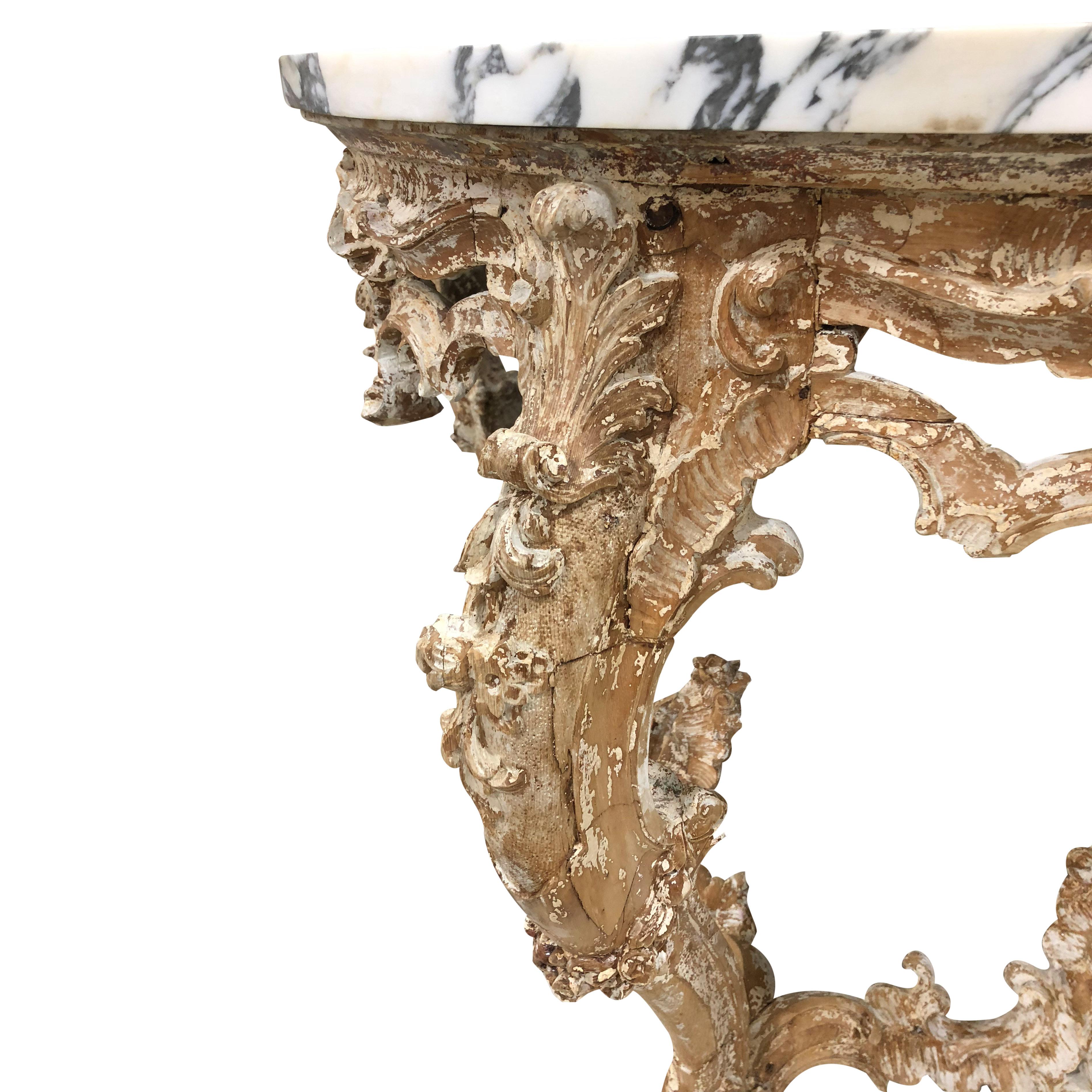 Beautiful detailed marble-top console from Italy.
