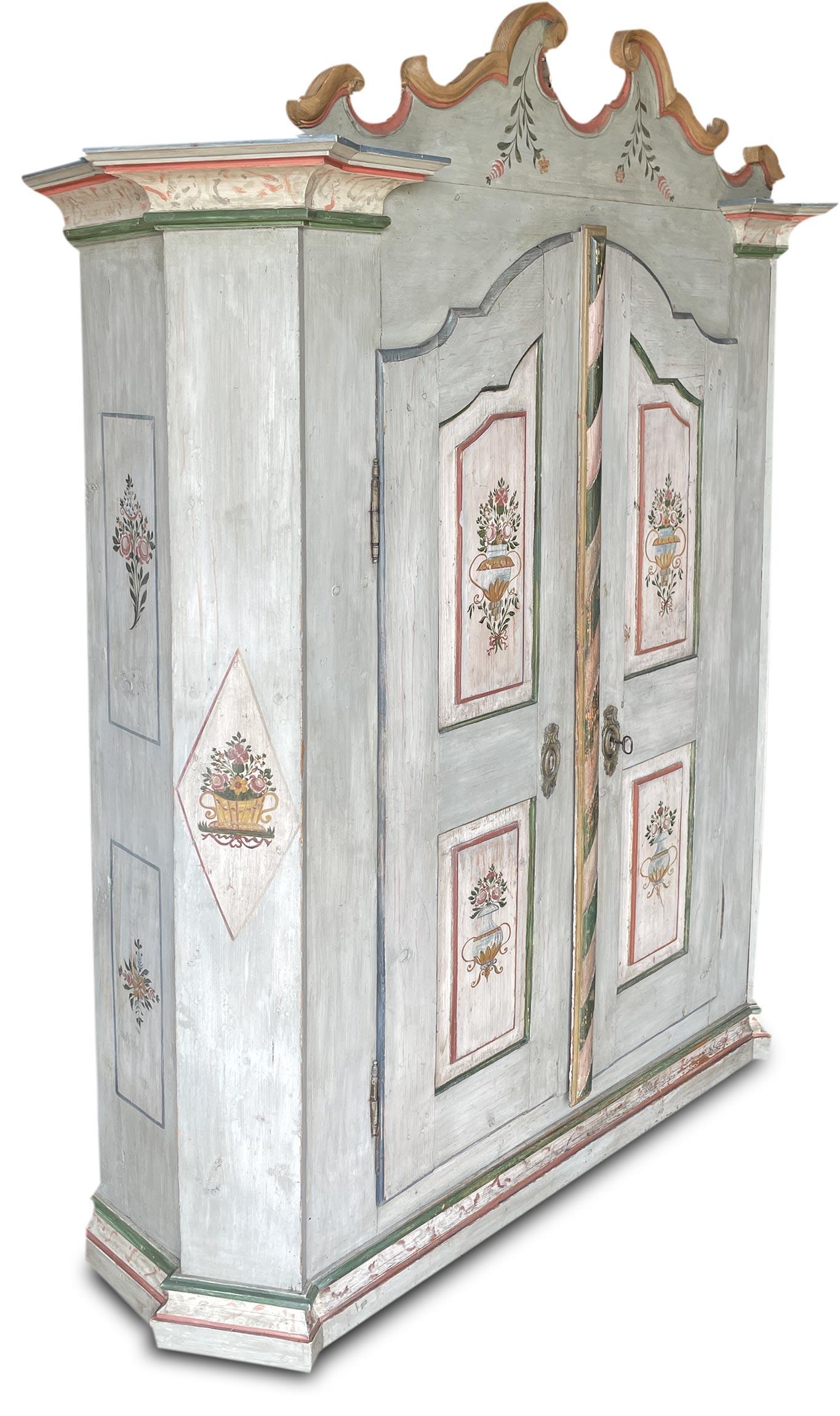 1850 Light Blue Floral Painted Wardrobe 7