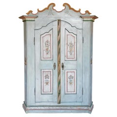 1850 Light Blue Floral Painted Wardrobe