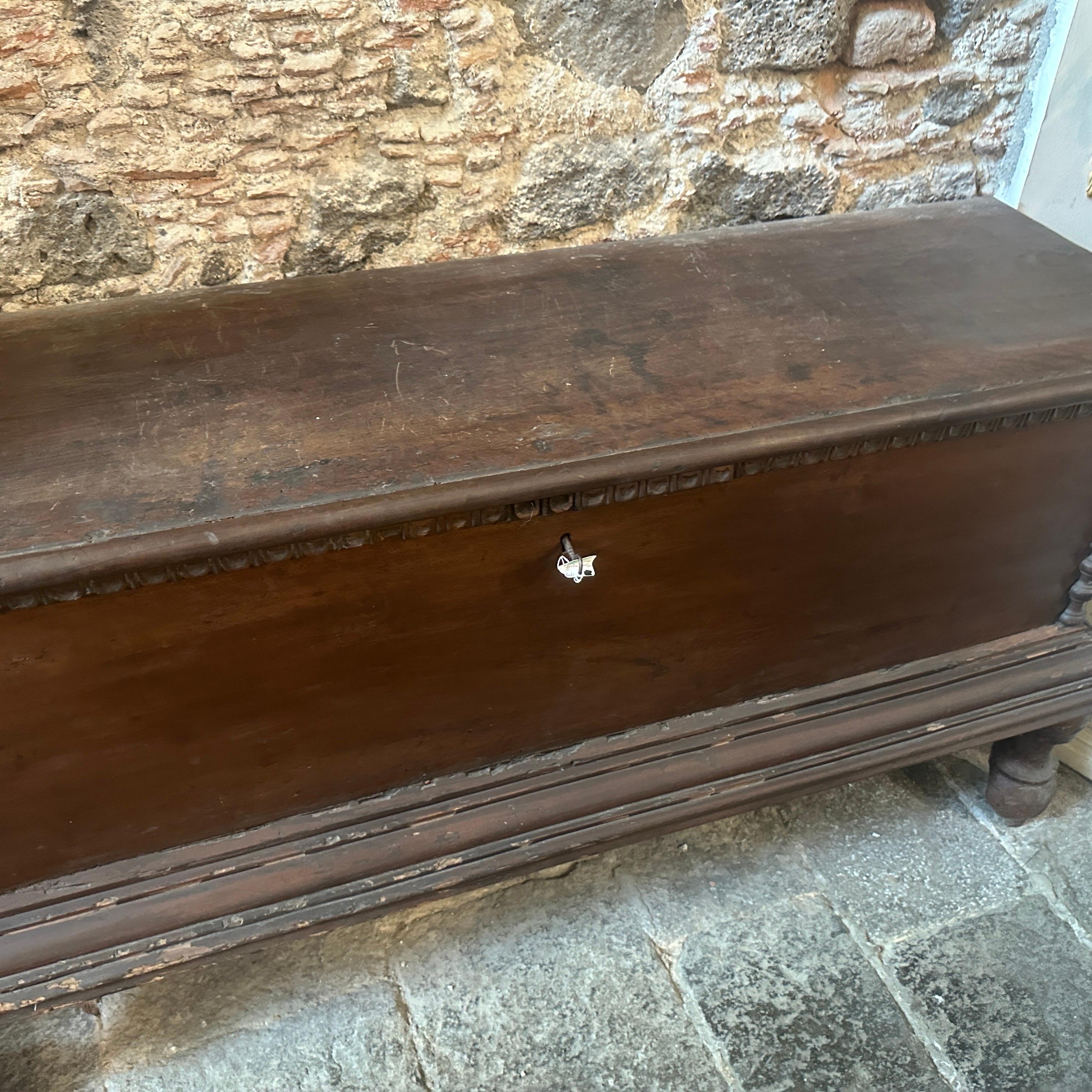 19th Century 1850 Louis Philippe Walnut Wood Traditional Sicilian Blanket Chest For Sale