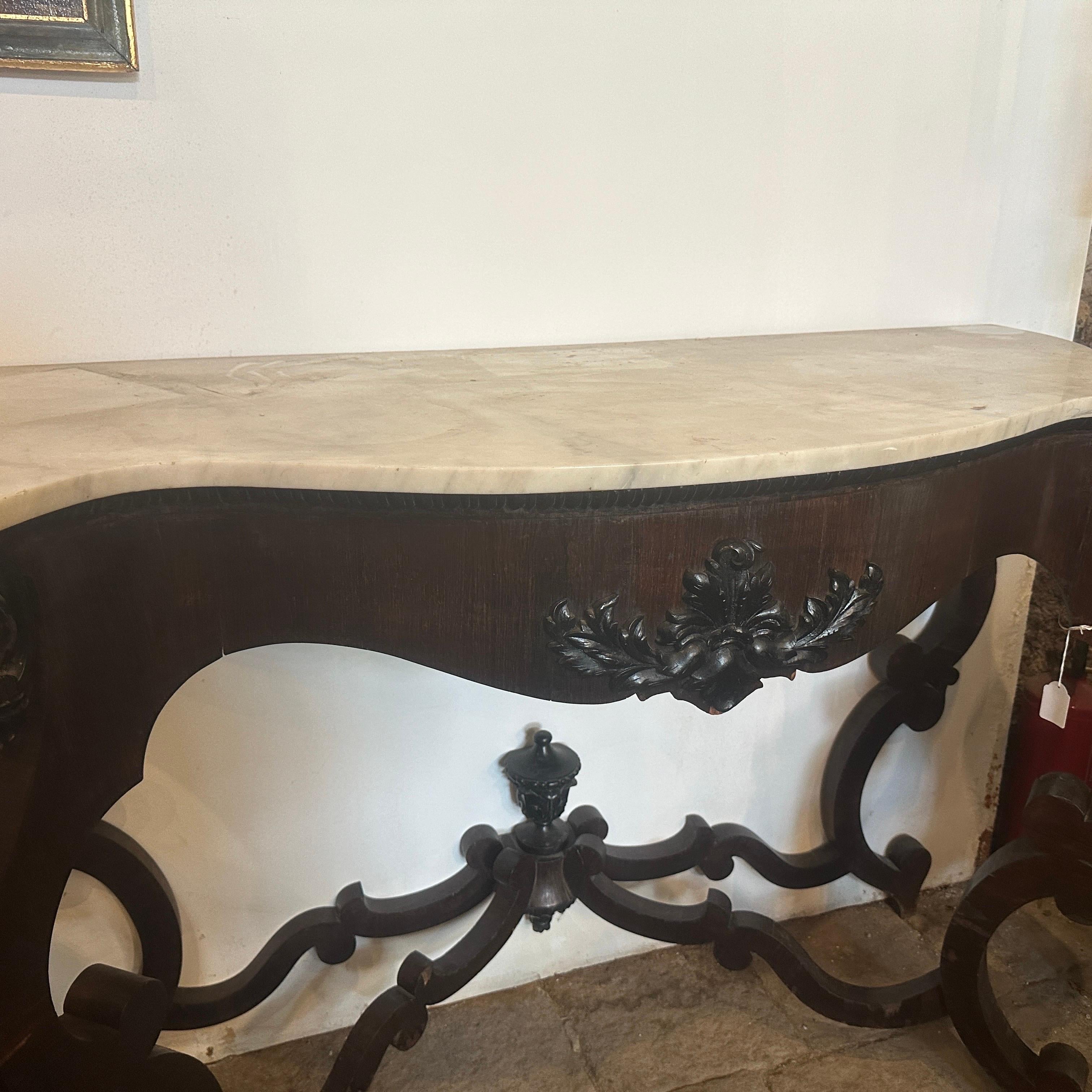 Hand-Carved 1850 Louis Philippe Wood and Marble Sicilian Console