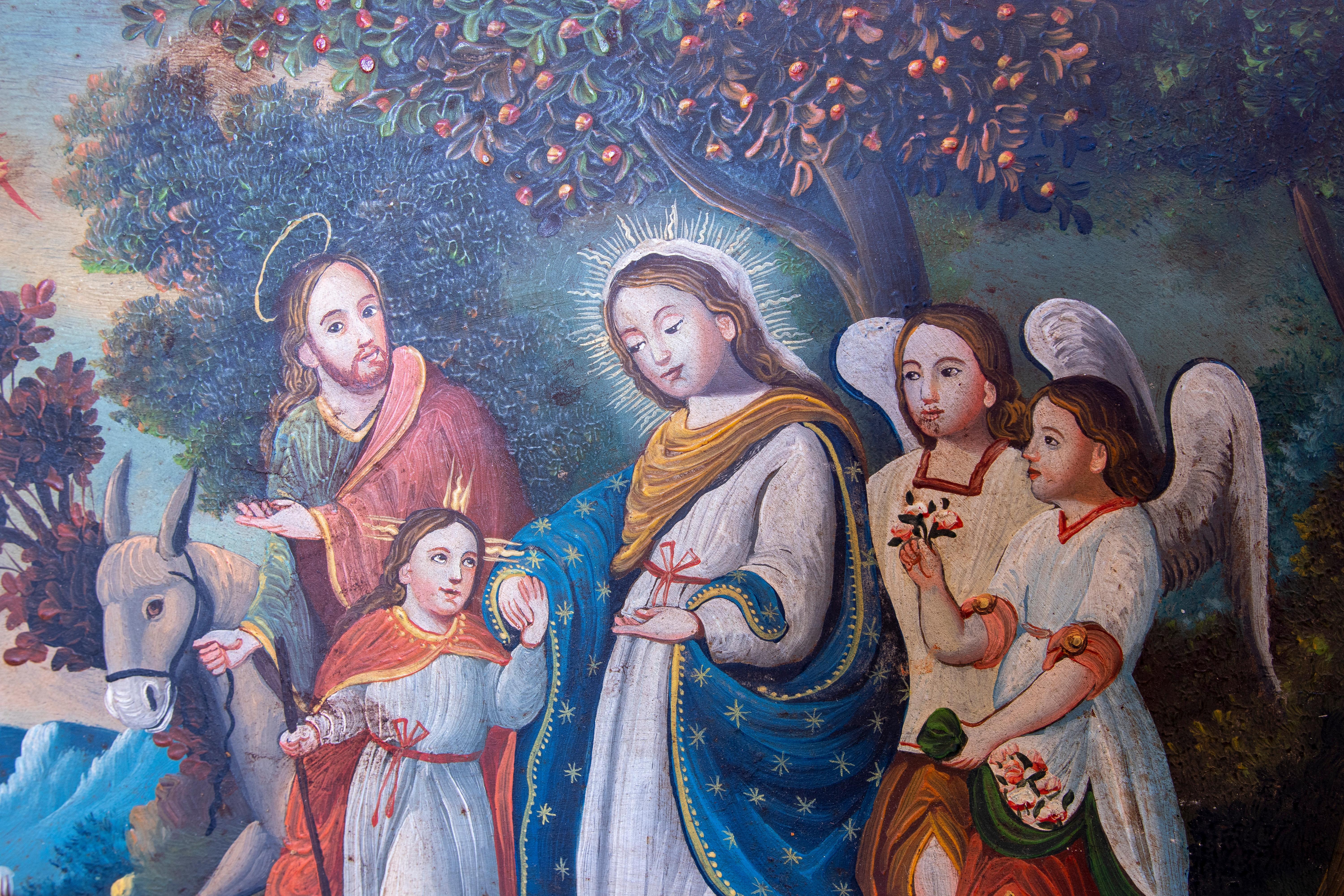 1850 Mexican Colonial Style Oil on Copper Religious Painting  In Good Condition For Sale In Marbella, ES