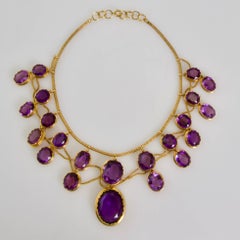 1850 Rare Yellow Gold and Amethyst Drapery Necklace Made in France