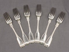 Set di sei forchette d'argento con monete del 1850 di William Gale & Son