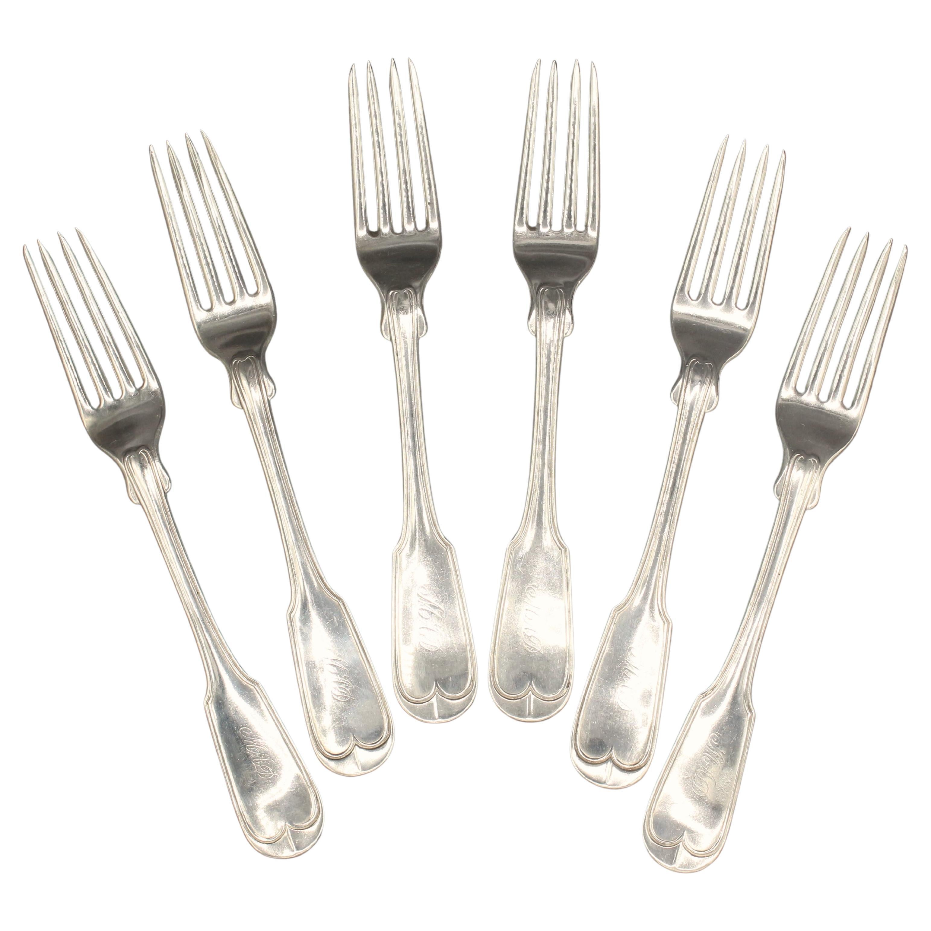 1850 Set of Six Coin Silver Forks by William Gale & Son For Sale