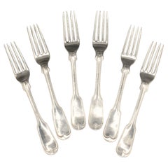Antique 1850 Set of Six Coin Silver Forks by William Gale & Son