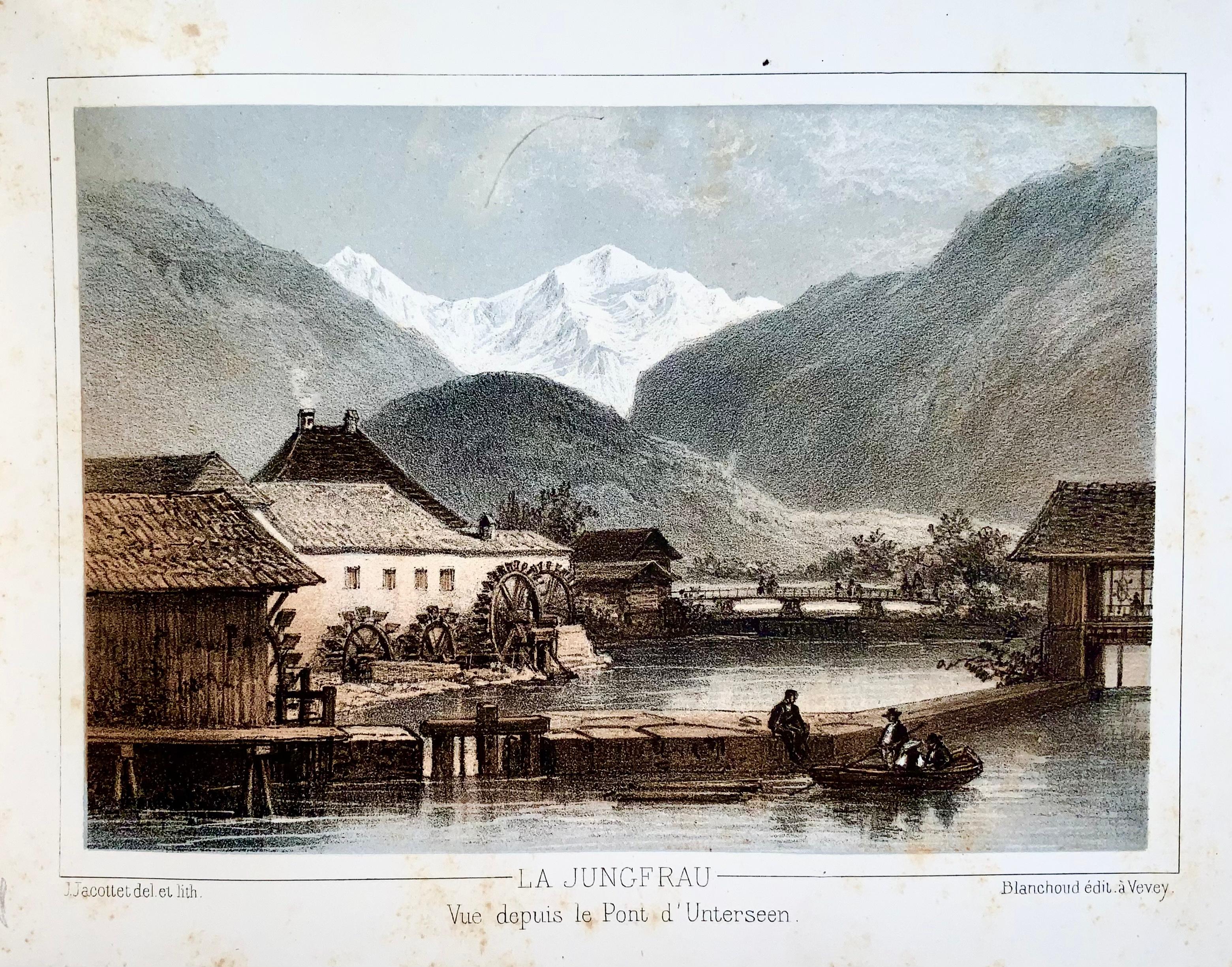 Hand-Painted 1850 Souvenir album, 19 toned lithographs of Bernese Oberland, Switzerland For Sale