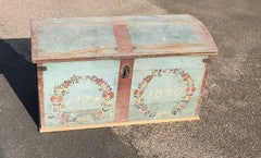 1850 Swedish Chest Blanket Box Original Polychromatic Jamtland Paint Finish Blue